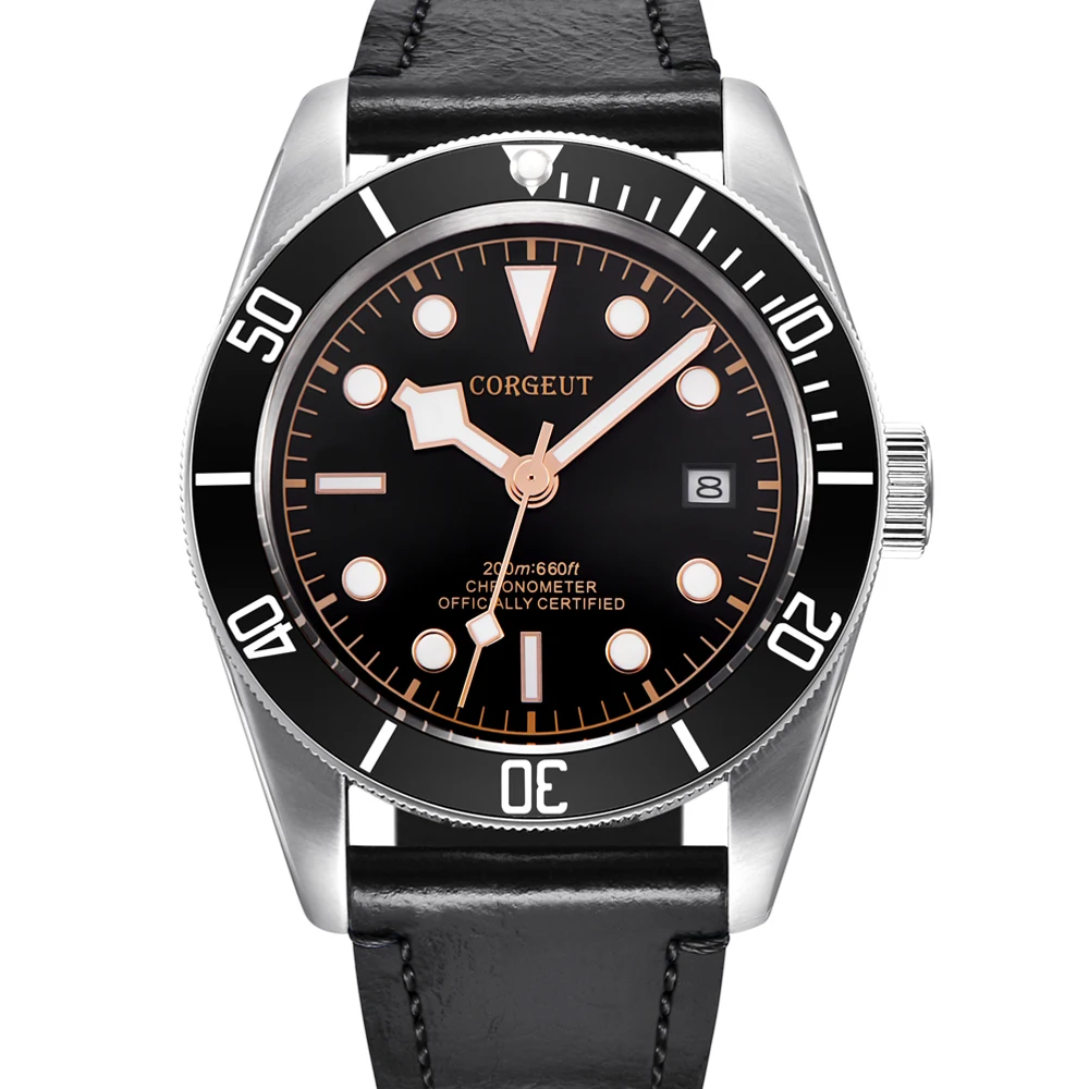 Corgeut 41 мм чехол из нержавеющей стали автоматические механические часы мужские