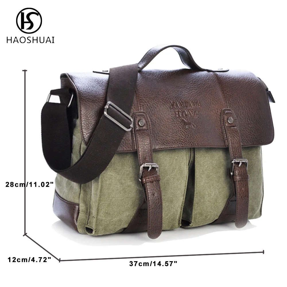 Сумка-мессенджер Мужская холщовая Винтажная сумочка на плечо из кожи Крейзи Хорс