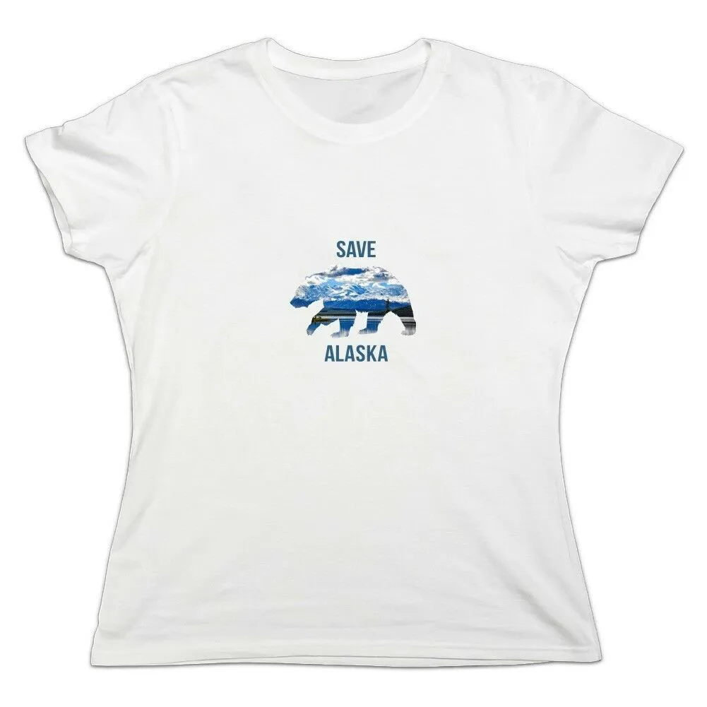 Сохранить Аляску с медведем горы воды Женская Новинка футболка|Футболки| |