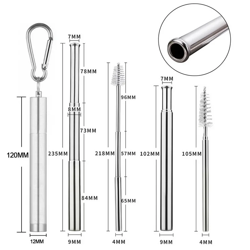 Трубочки питьевые телескопические из нержавеющей стали портативные соломинки