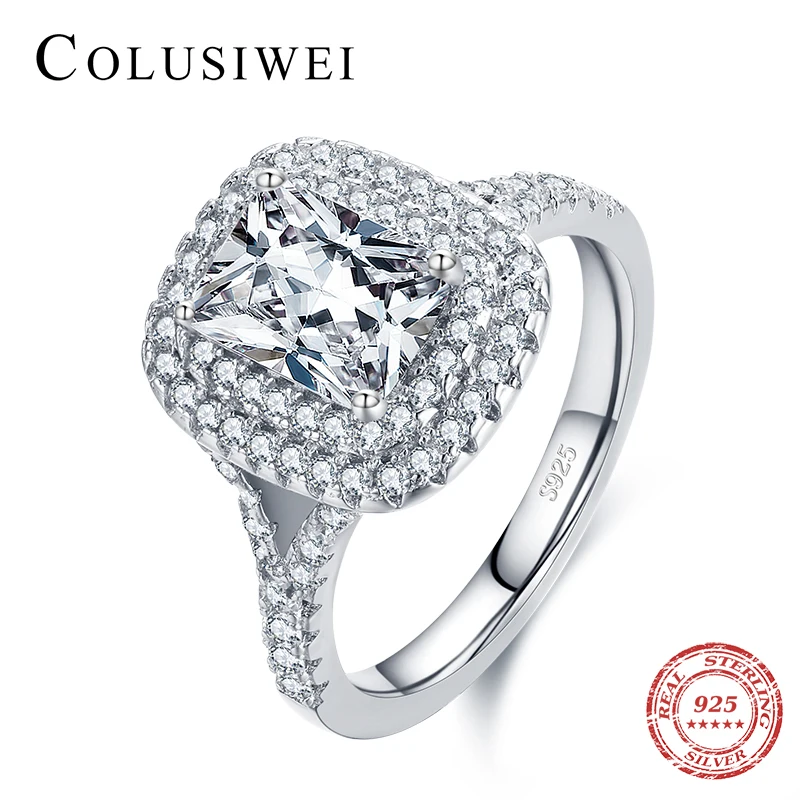 

Colusiwei Hight Quality 925 Sterling Silver AAAA White Cubic Zirconia Ring for Women Luxury Wedding Engagement Statement Jewelry