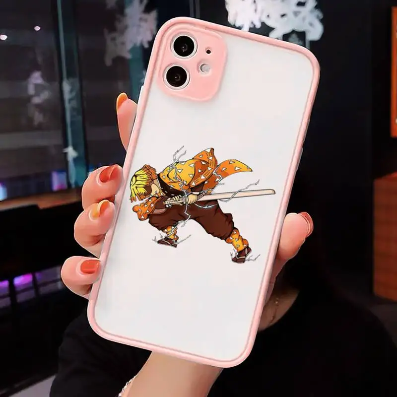 

Anime Kurama Demon Slayer Phone Case Matte transparent For Pink iPhone 12 Mini 11 Pro XR XS Max 7 8 Plus X Back Cover