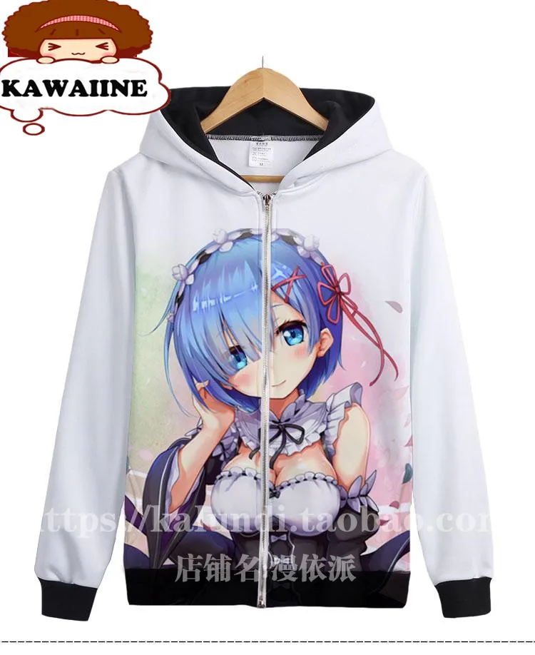 Аниме Толстовка большого размера с рисунком Re:Zero kara Hajimeru Isekai Seikatsu RAM &amp REM белые