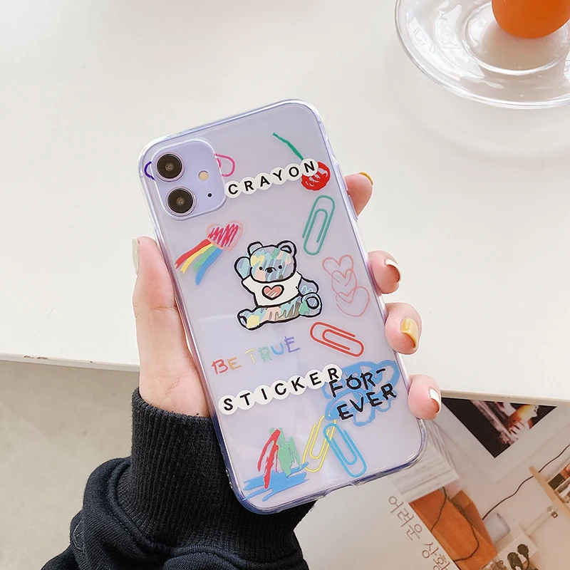 Корея INS граффити медведь чехол для мобильного телефона iphone 11 Pro MAX XR XS силиконовый