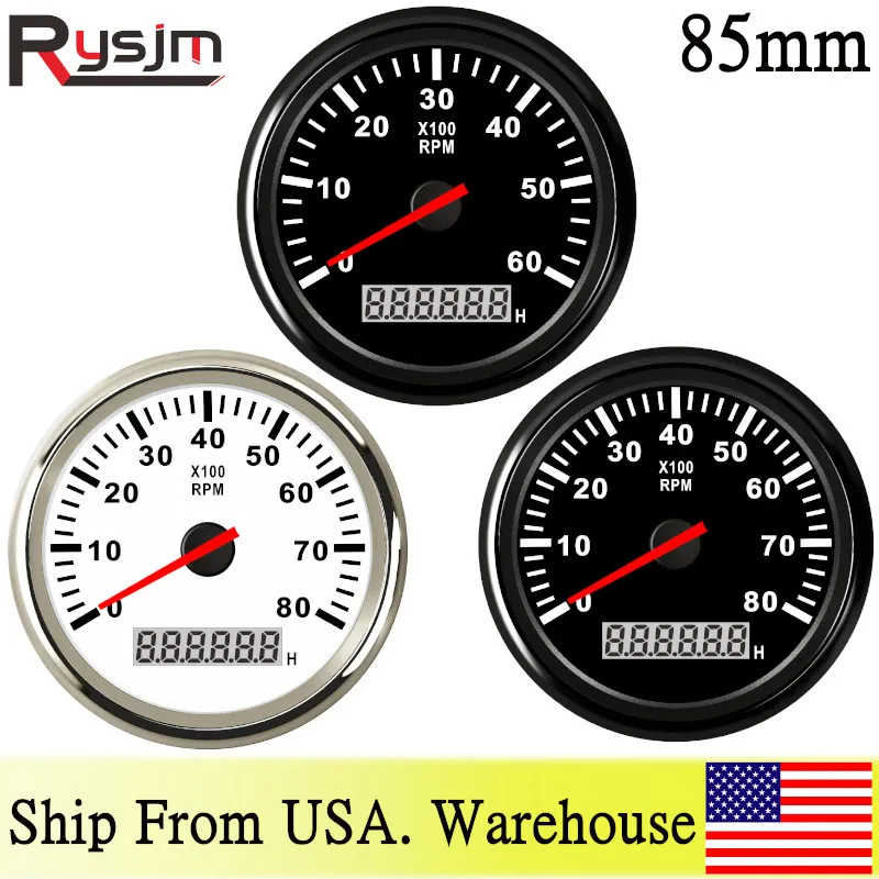 

New 85MM Marine Tachometer rpm meter LCD Hourmeter 6000 RPM 8000 RPM Car boat Tacho Meter Gauge with red backlight 9-32V