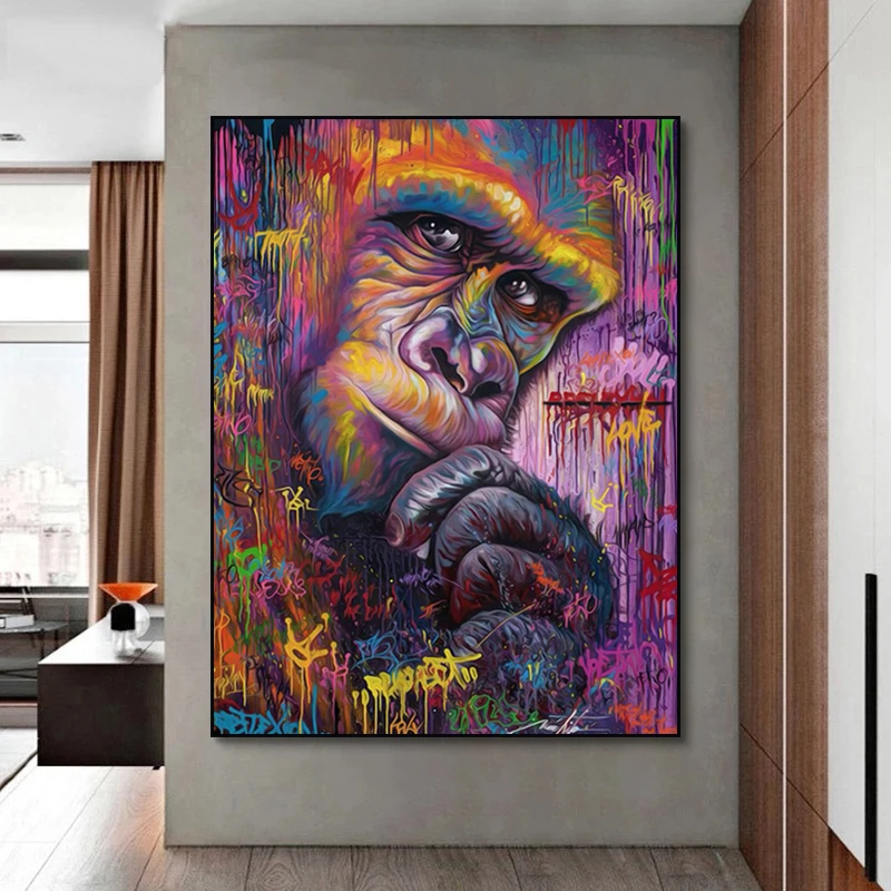 

Abstract Graffiti Gorilla Monkey Animal Canvas Painting Wall Art Prints and Posters Pictures Cafe Home Room Decor (No Frame)