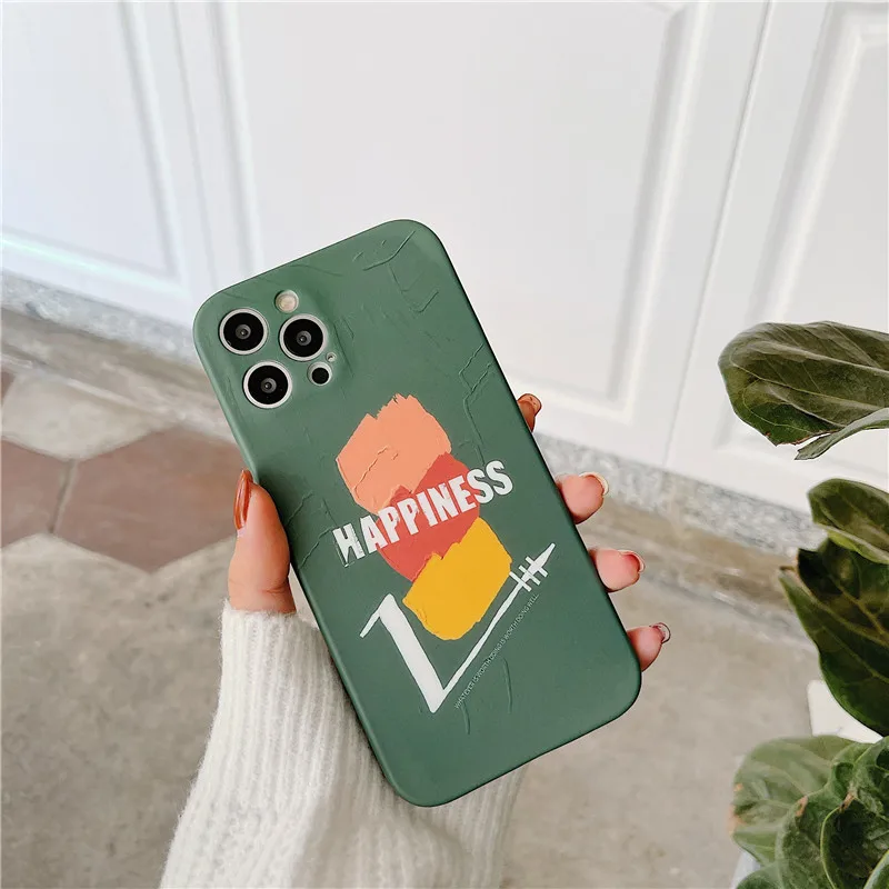 

Easterm 11 New Greeb Block Paint Letter Water Paste TPU Full Protective Cell Cover For iPhone 12 Mini 11 Pro Max XR XS MAX 7Plus