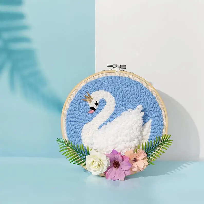 

White Swan Punch Needle Kits, Embroidery DIY Beginners Kit, Punch Kit with Yarn, Punch Needle Starter Kit, Rug Hook Pattern