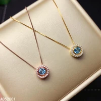 kjjeaxcmy fine jewelry natural blue topaz 925 sterling silver women pendant necklace chain support test noble