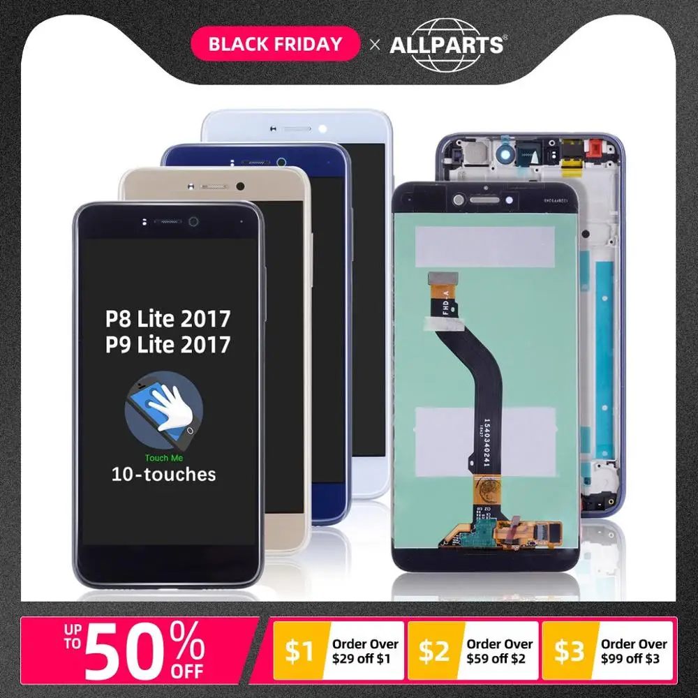 Дисплей для HUAWEI P8 Lite LCD в сборе с тачскрином на рамке 5.2'' черный белый золото синий