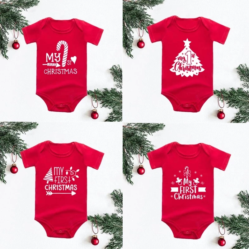 

My First Christmas Baby Bodysuit Infant Baby Red Short Sleeve Christmas Romper Boys Girls Christmas Baby Onesie Jumpsuit