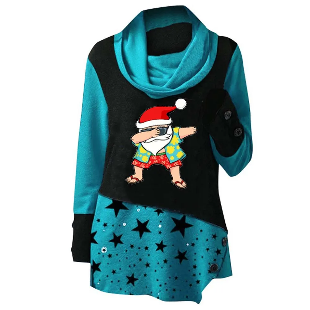 

Winter Womens Tops Pile Collar Long Sleeve Warm Pullover Ladies Creative Printed Fleece Patchwork Midi Sweatshirt Plus Size