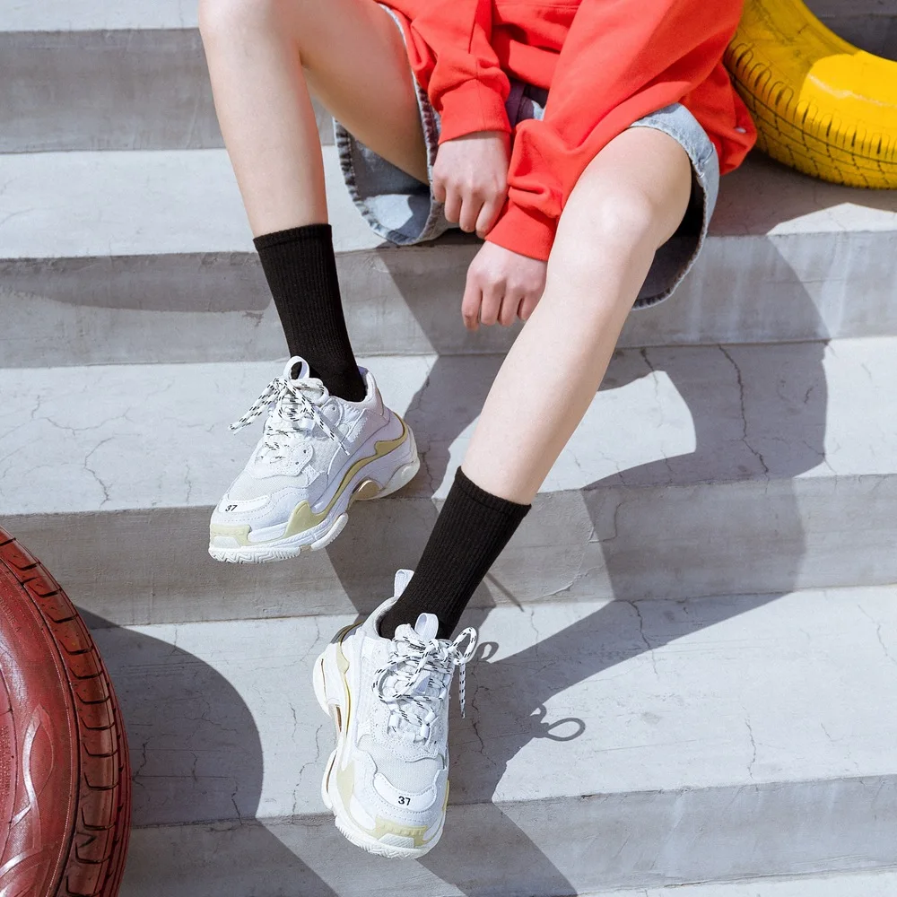 

3 Pairs Of Four Seasons Socks Fork Black Women's Tube Socks Ins Tide Korean White Men's Sports Stockings Japanese Street Style A