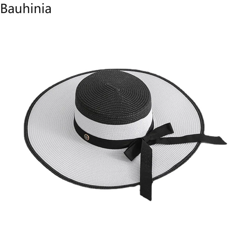 

Handmade Weave Sun Straw Hats For Women Bow Ribbon Lace Up Wide Brim Panama Summer Caps Outdoor Beach
