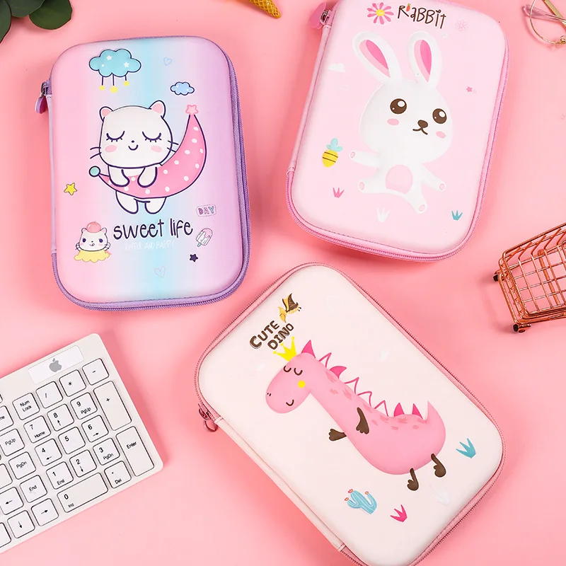 

Adorable Pink Pen Case for Girls Kawaii Stationery Pencil Bag Pouch Cat Unicorn Rabbit Lovely Candy Color EVA 3D Embossing Holde