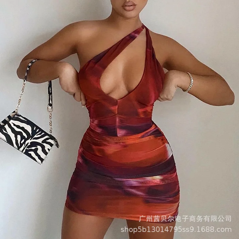 

2021 summer new sexy tie-dye hollow sling tight skirt dress for women