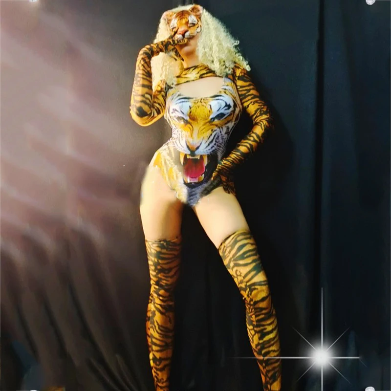 

Sexy Leopard Bodysuit Women Gogo Dance Costume Bodysuit Singer Leotard Nightclub Pole Dance Outfits Stage Accessories XS3259