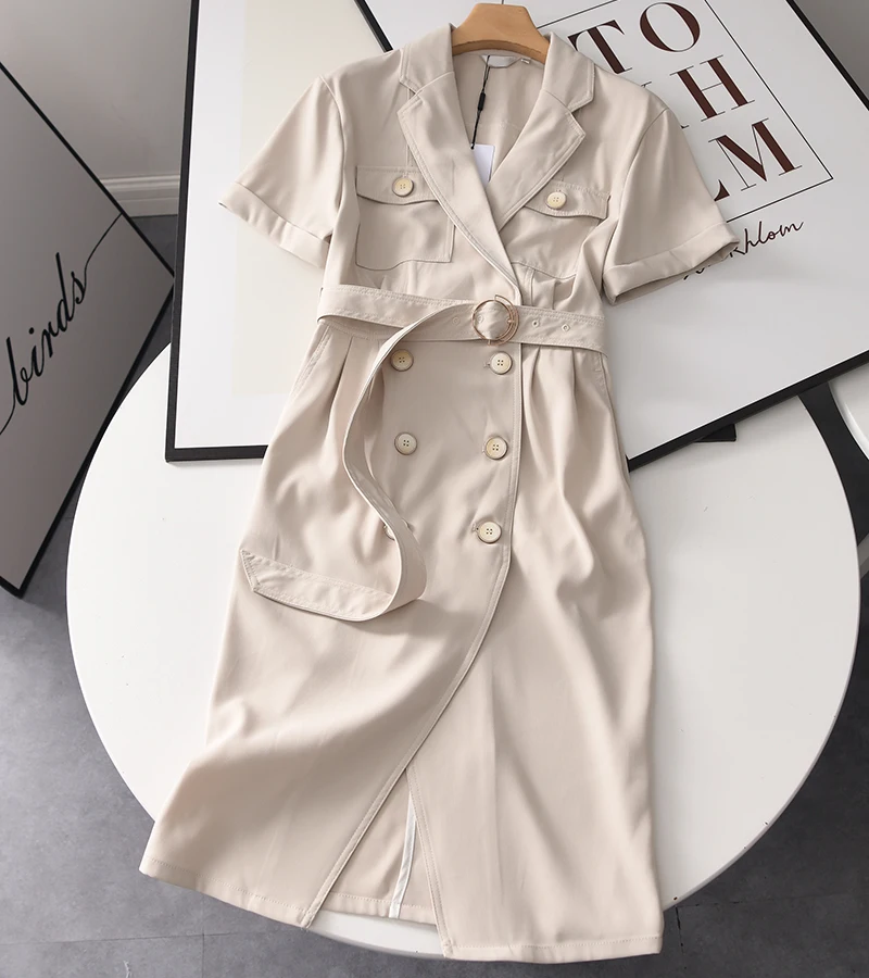 

FOLOBE/Элегантные женские платья с v-образным вырезом, коротким рукавом и карманом, двубортное ТРАПЕЦИЕВИДНОЕ ПЛАТЬЕ до колена с поясом, женско...