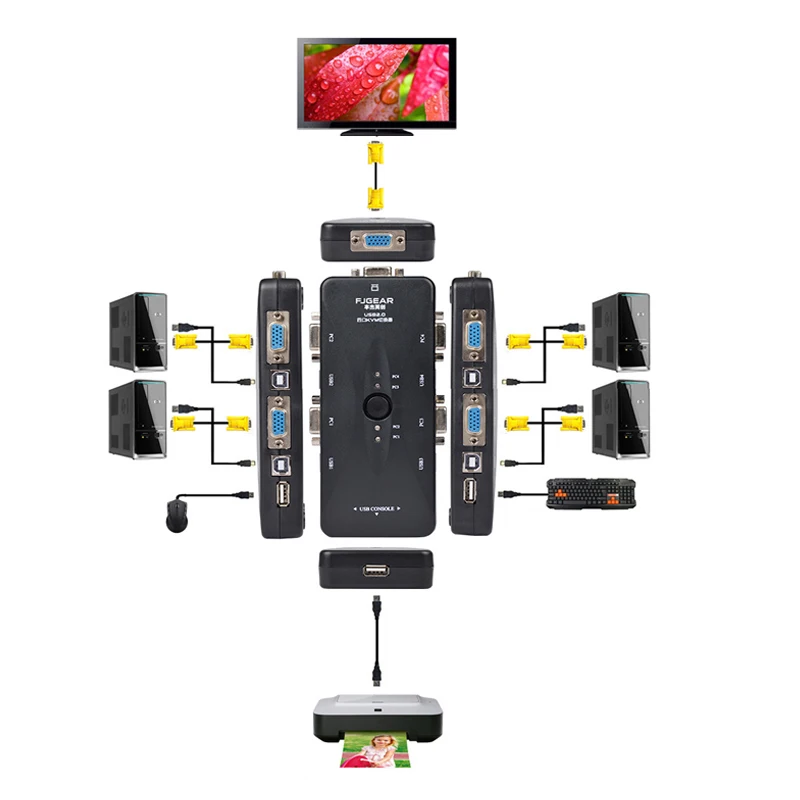 KVM usb хаб с 4 портами черный переключатель Adattatore con pz CVO VGA для ПК монитор мыши Tastiera