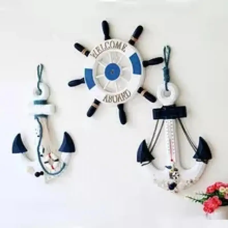 

Wood Decoration Mediterranean Ornament Wheel Boat Steering Rudder Anchor Nautical Theme Home Decor Birthday Party Hanging Board