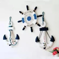 wood decoration mediterranean ornament wheel boat steering rudder anchor nautical theme home decor birthday party hanging board