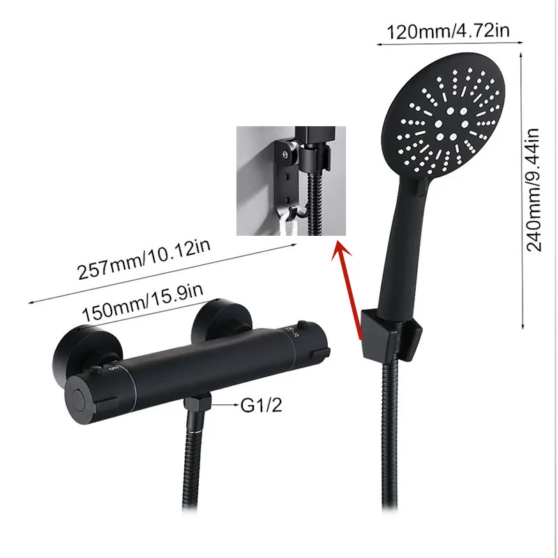 

Thermostatic Shower Set Black/Chrome Brass Wall Mounted Bathroom Thermostatic Shower Mixer Valve Spray-head Bathroom Accessories