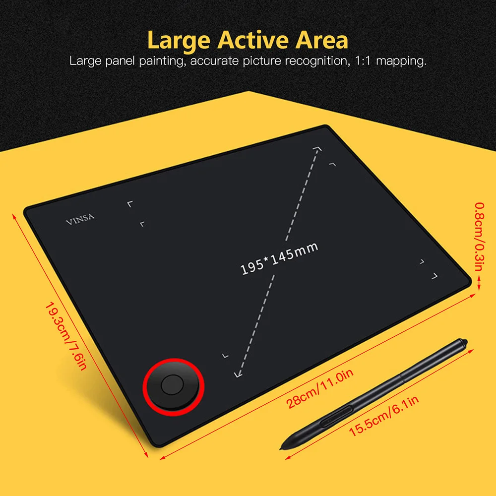 

Graphics Drawing Tablet Writing Board Controller Knob 8192 Levels Painting with Battery Free Stylus Nibs Pen Clip OTG Adapter