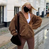 2021 spring coat brown oversized hoodies fashion long sleeve brown sweatshirts with pockets vintage 90s