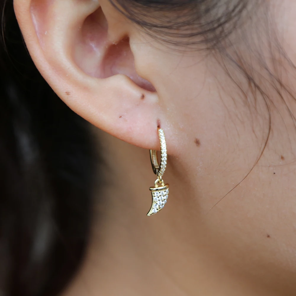 925 пробы серебро позолоченное подвеска в виде рога Висячие серьги cz Рог нежные