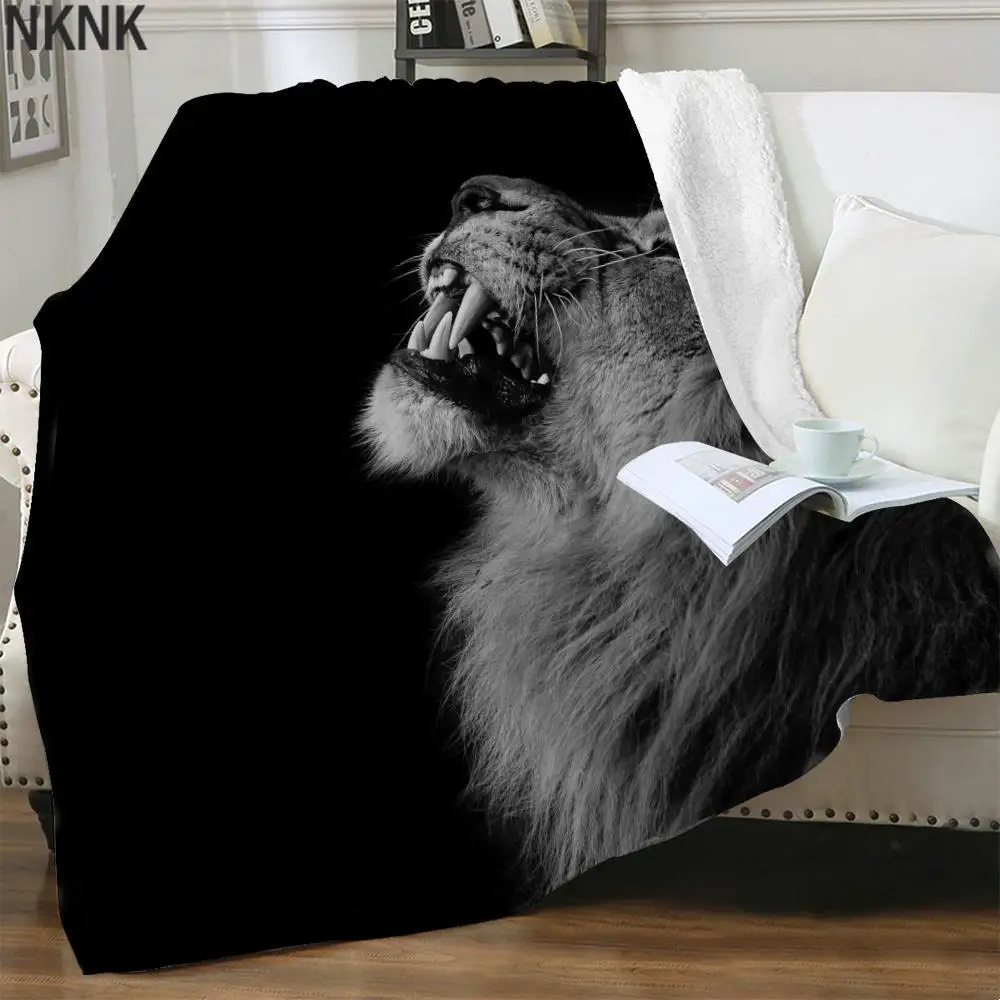 

Одеяло NKNK с 3D принтом льва, черное покрывало для кровати, свирепый плюшевый плед, одеяло из шерпы, модное премиум-качество для взрослых