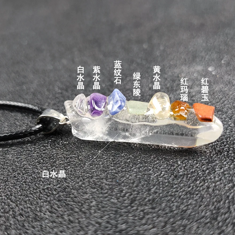 

Natural Crystal Agate Seven Chakra Rough Stone Necklace Pendant Colorful Irregular Energy Crystal Pillar Necklace Jewelry