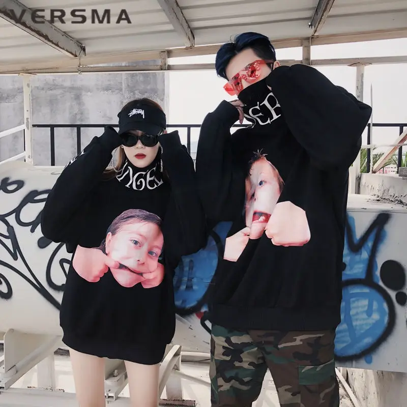 VERSMA корейский Harajuku Ulzzang 3D печатных толстовки кофты для мужчин и женщин осень High Street хип хоп свободные Рождество Пара Толстовка