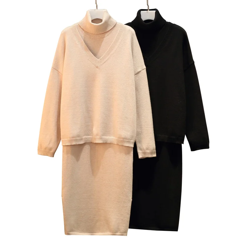 Большой плюс размер 4XL платье костюм зима осень женский элегантный свитер