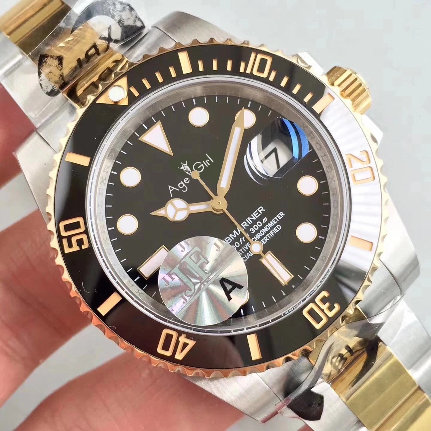 Silver Gold Black Роскошные брендовые Новые Мужские автоматические механические часы золотого, серебряного, черного, синего, зеленого цвета из нержавеющей стали керамический ободок с кристаллами сапфира - Цвет: Silver Gold Black