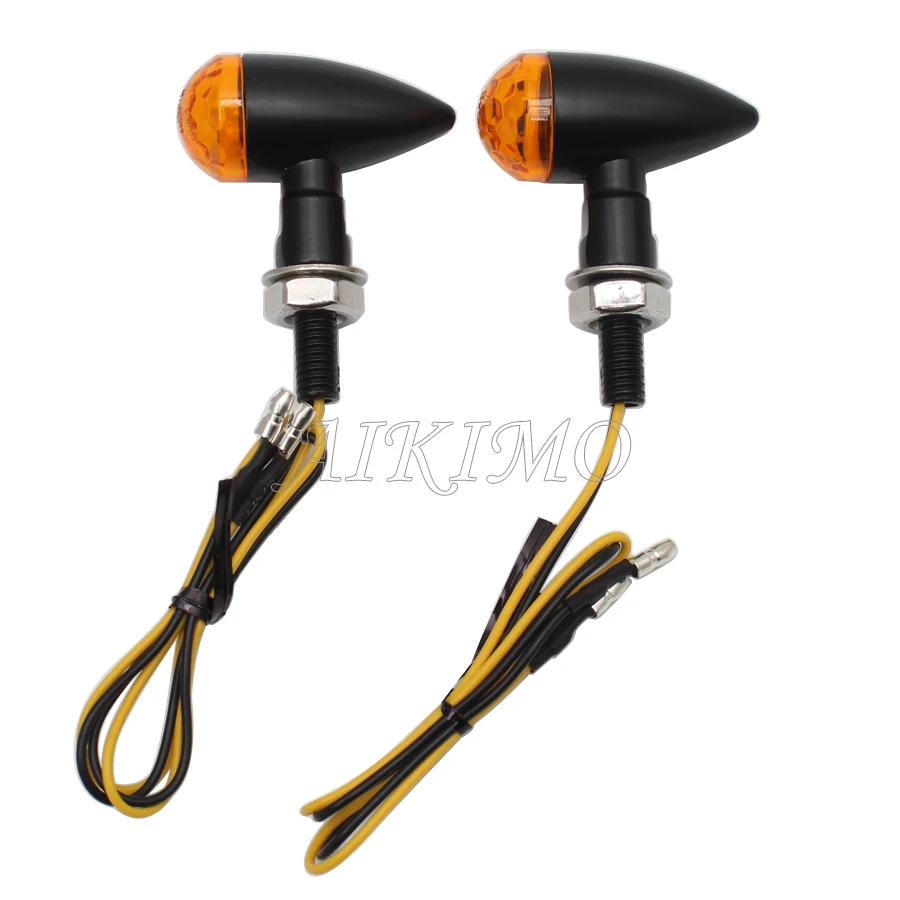 1pair 10mm Bolt Motorcycle Black Metal Blinker Lens Turn Signal Indicator Lighting Amber Light 12V LED Universal Fit |