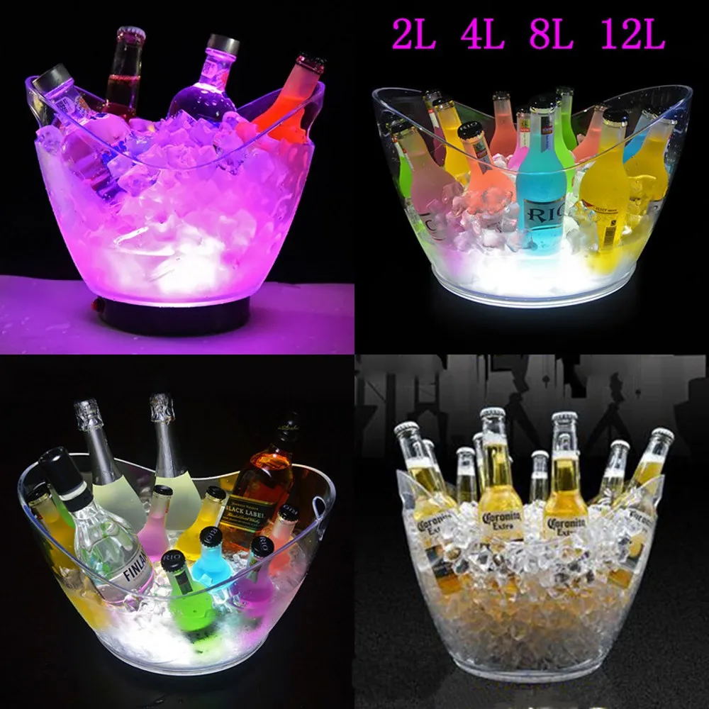 

Led Rechargeable Acrylic Ice Buckets Luminous Wine Whisky Drink Cooler Bars Nightclubs LED Light Up Champagne Beer Buckets