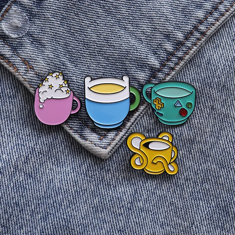

Cartoon Cup Enamel Pin Metal Creative Cute Brooches Backpack Clothes Lapel Pins Badge Harry Styles Jewelry Friends Gifts