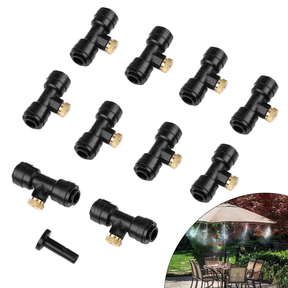 

10 Sets Brass Misting Nozzles low-pressure with Tees, 0.012 inch(0.3 mm) 10/24UNC thread for Garden Misting Brass Sprayer