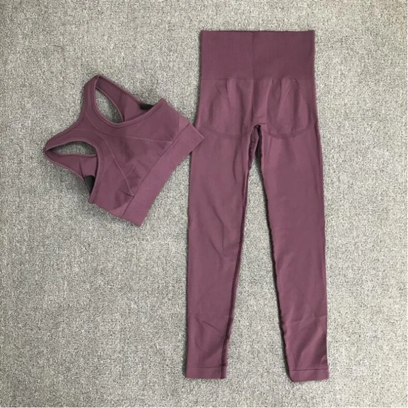 

Women Yoga Set Tights Knit Pants Tank Top Padded Sport Bra Seamless Leggings Set Womens Breathable Sportswear Exercise Tracksuit