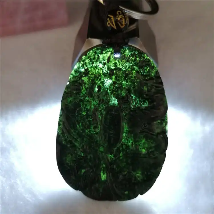 Прямая поставка китайские ювелирные изделия черный зеленый нефрит резное кольцо