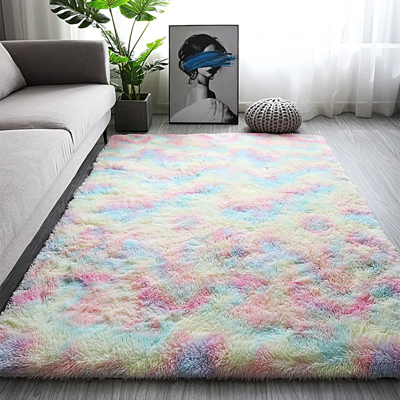 

New Rainbow Colors Carpet Tie Dyeing Plush Soft Rug For Bedroom Living Room Anti-slip Floor Mat Kids Room Carpet carpet alfombra