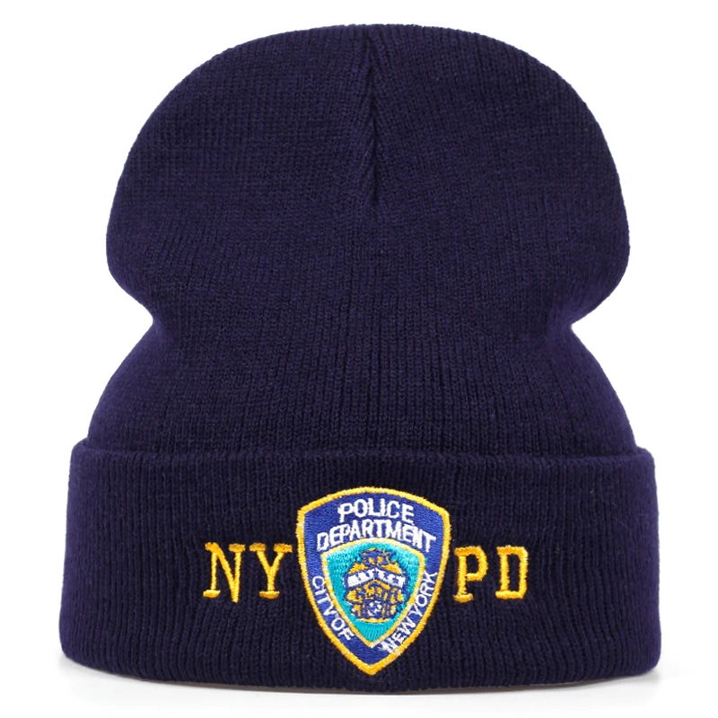 NYPD Police зимние теплые Skullies Beanies мужские толстые шапки бини мужская уличная спортивная шапочка в стиле кэжуал шапка двухслойная вязаная шапка
