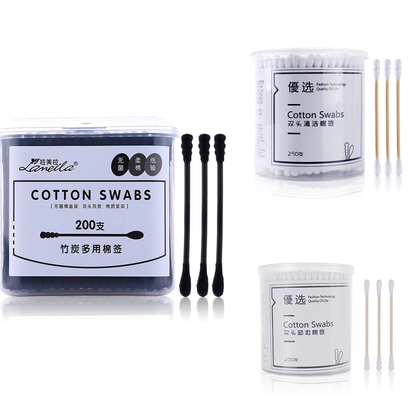 

200/250pcs Ear Cleaner Disposable Cotton Swab Spiral Double Heads Medical Swab Lipstick Eyebrow Eyelash Cotton Bud Makeup Tool
