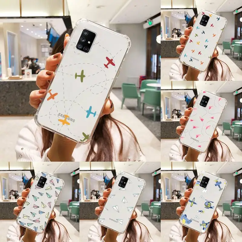 

Travel Cartoon airplane pattern Phone Case Transparent For Samsung Galaxy A S Note 9 10 51 50 71 70 80 20 21 30s ultra plus