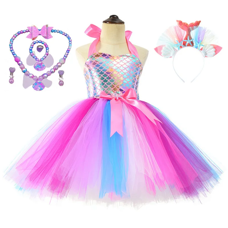 Костюм Маленькой Русалочки для детей 2021 года на День Рождения, Хэллоуин, комплект одежды для девочек.