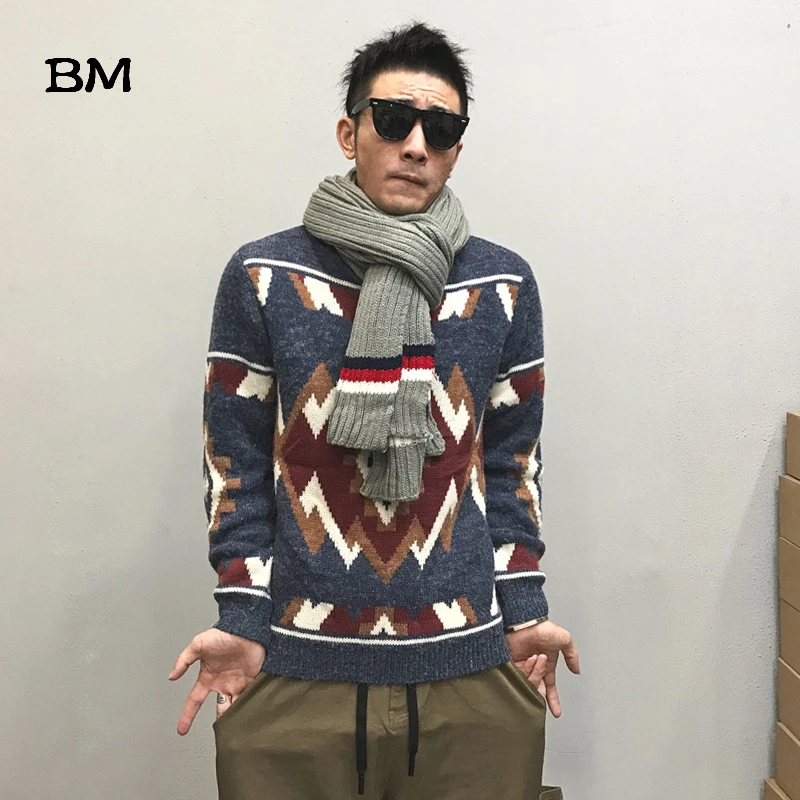 Высокое качество геометрический жаккардовый свитер с высоким воротом Мужская