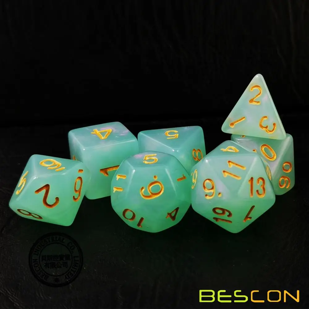 Jadeite Bescon Набор кубиков из лунного камня, Bescon многогранные игральные кости для ролевых игр с эффектом лунного камня павлин синий, бирюзовый, фиолетовый жемчуг - Цвет: Jadeite