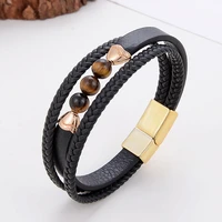 trend multilayer weave leather bracelet for women classic style natural tiger eye bracelet friends jewelry pulsera hombre