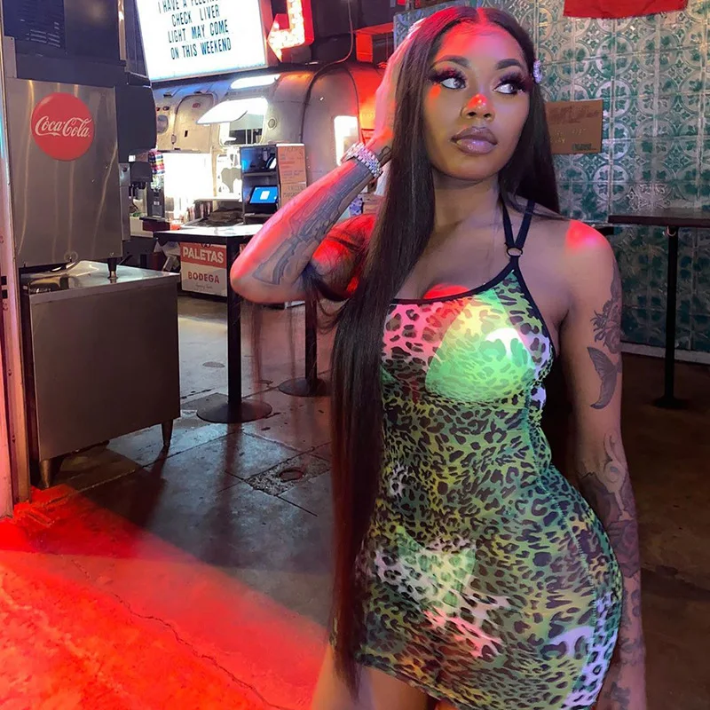 Лето 2020 Женская леопардовая юбка Прозрачная облегающая средней длины без