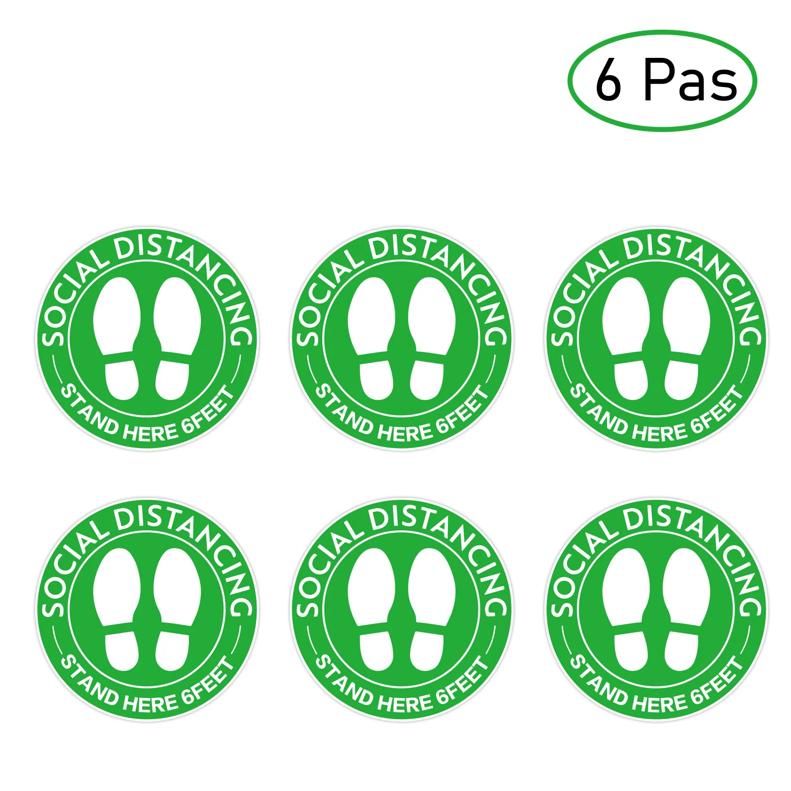 

metable 6pcs Stand here social distancing floor sign. Safety sign. 6" Circle Pressure sensitive adhesive, made to walk on.